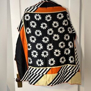 Leonard Glam 35” Black, White, Yellow, & Orange Floral Square Scarf